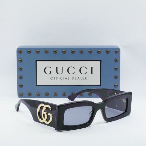 Gucci GG1425S 003 Rectangle Sunglasses - Big Spotted Purple...